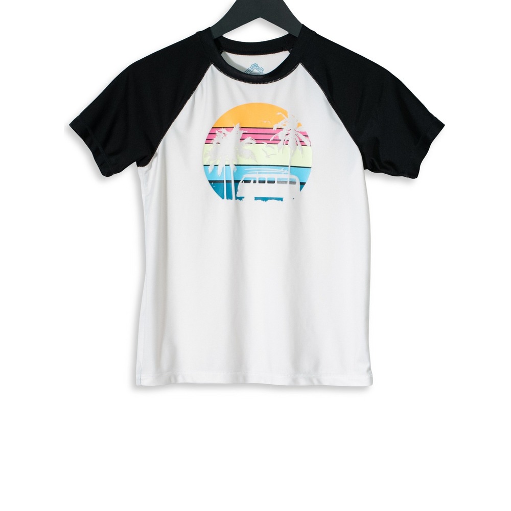 Thereabouts Swim Shirt Girls M 10 12 Raglan T Shirt‎ White Black Tropical Beach